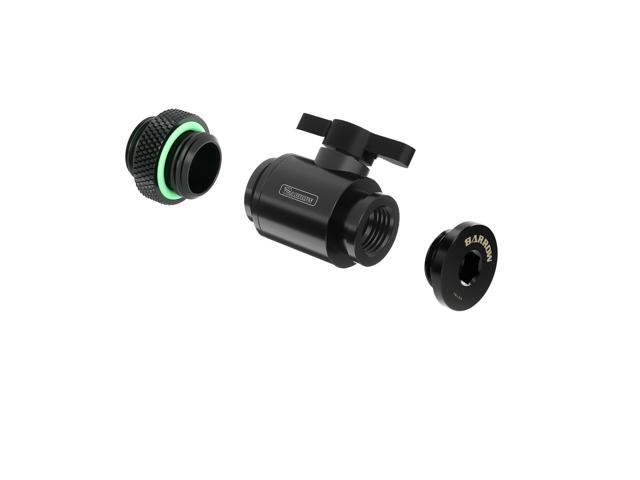 Barrow Drain Valve Kit, Include Ball Valve & Male To Male Fitting & Plug, AIO Water Valve Kit For Water Cooling System, Black Kit