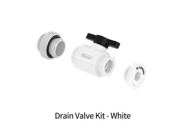 Barrow Drain Valve Kit, Include Ball Valve & Male To Male Fitting & Plug, AIO Water Valve Kit For Water Cooling System, White Kit
