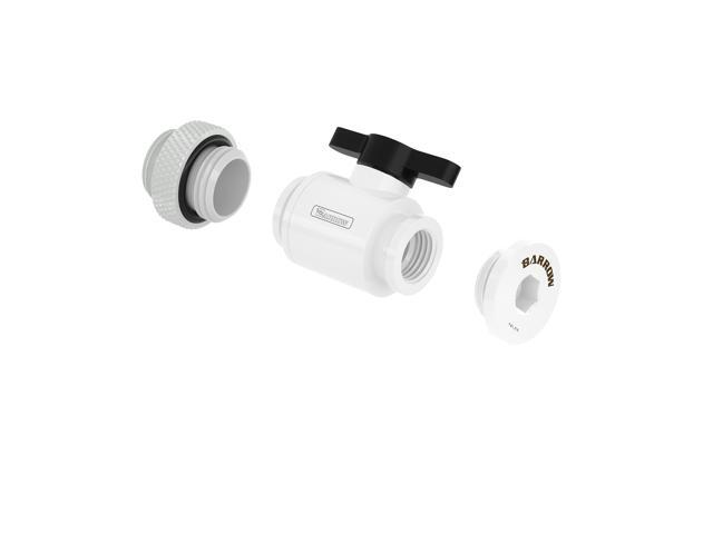 Barrow Drain Valve Kit, Include Ball Valve & Male To Male Fitting & Plug, AIO Water Valve Kit For Water Cooling System, White Kit