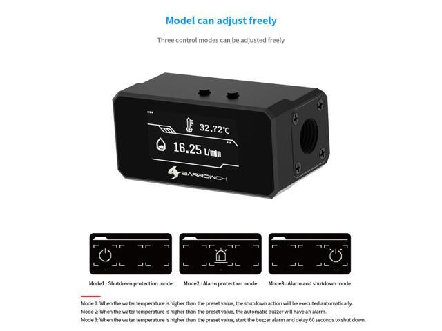 Barrowch OLED Display Multimode Protector, Alarm For Overheat, Abnormal Shutdown, Water Cooling Loop Protection, FBFT08 Black