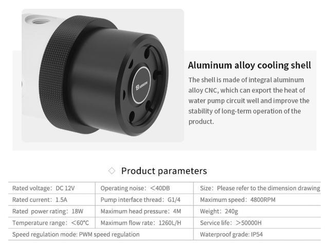 Barrow 18W PWM Pump, D5 Series Multi-color Combination With Aluminum Alloy Heatsink Cover, Water Cooling Pump, SPG40A-X Acrylic Top with Black Cover