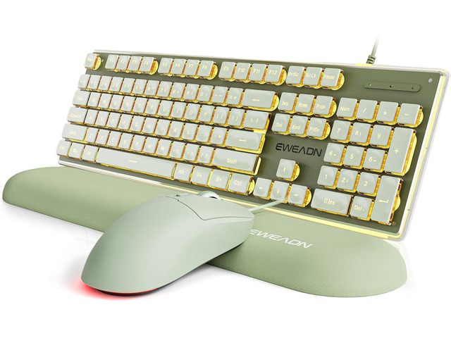 Wired Keyboard and Mouse Combo with Warm Backlit Pudding Keycaps