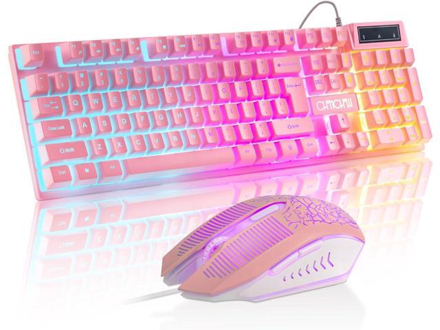 Wired Pink Gaming Keyboard and Mouse Combo with LED Backlit for PC Laptop Multimedia Function Keys, 19 Key Anti-ghosting, Number Pad, 104 Keys...