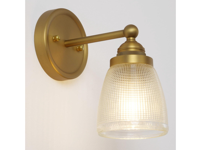 Industrial Wall Light Sconce with Clear Ribbed Glass Lampshade