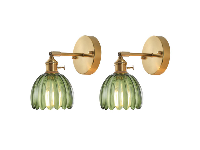 Vintage Wall Light with Floral Glass Shade & Gold Metal Fittings