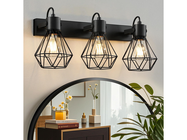 Bathroom Vanity Light Fixtures: 3 Lights 90° Rotatable Black Wall Lights Over Mi