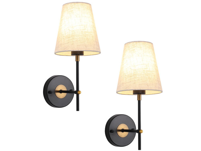 Set of 2 Black and Gold Wall Lights for Living Room Bedrooms
