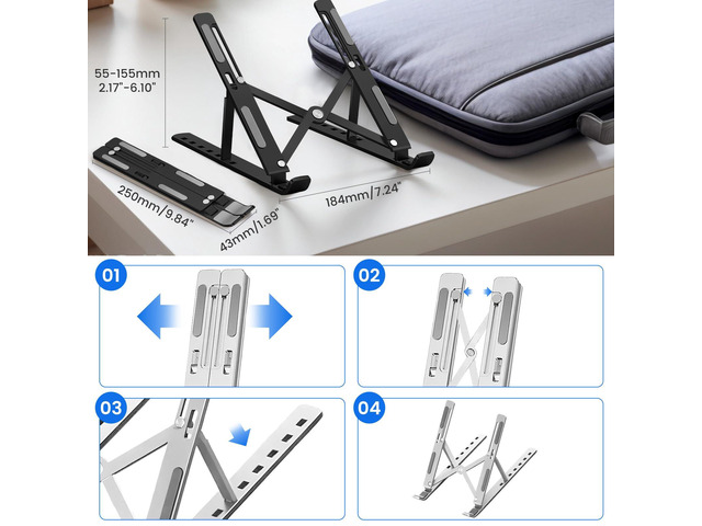 Adjustable Laptop Stand for Desk Foldable & Portable ABS+Silicone Riser