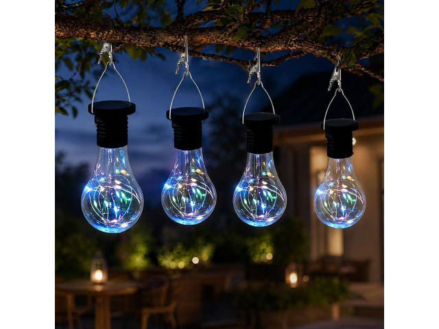 4 PCS Solar Light Bulbs 7 Color Solar Bulb Lights Outdoor Garden