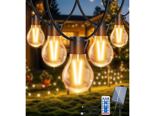 Solar Festoon Lights Outdoor 12M/39.4FT USB & Solar String Lights