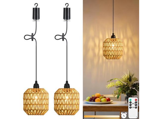 2 Pack Battery Powered Outdoor Pendant Light Dimmable Ceiling Light