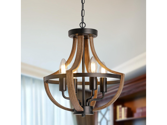 Farmhouse Chandelier Vintage 4-Light Hanging Pendant Light Height Adjustable