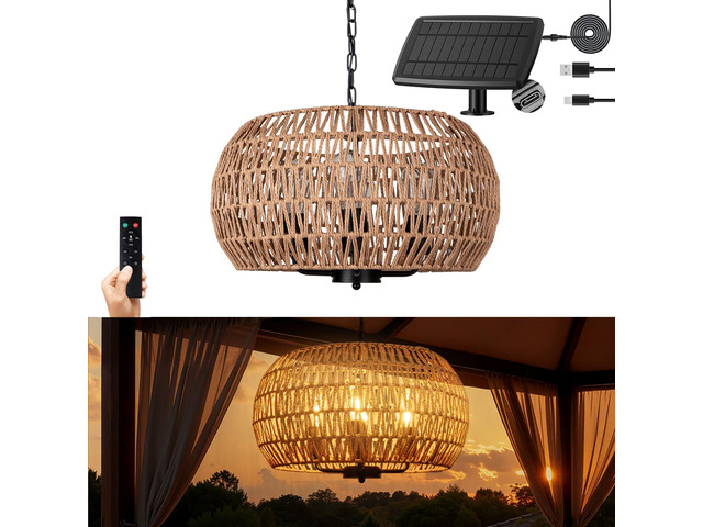 Outdoor Solar Chandelier 4-Light 19' Outdoor Rattan Chandelier