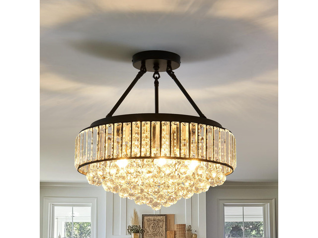 6-Lights Modern Crystal Chandelier Black Metal