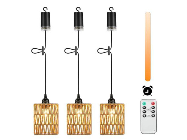 Lightess Rattan Pendant Lights Battery Operated