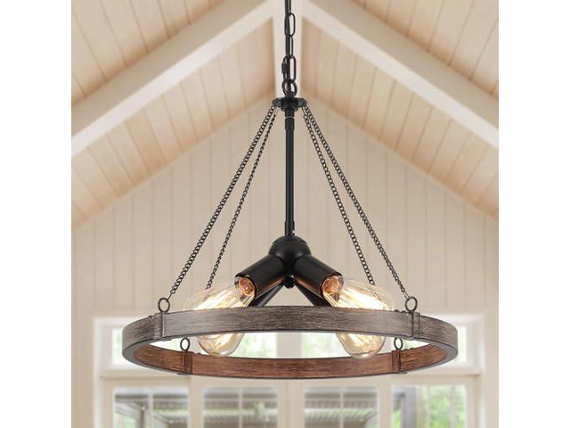 4-Light Farmhouse Black Rustic Round Dining Room Lights Ceiling