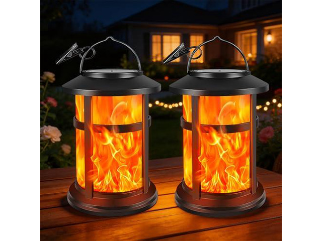 Flickering Flame Solar Lantern Outdoor Garden Hanging Waterproof