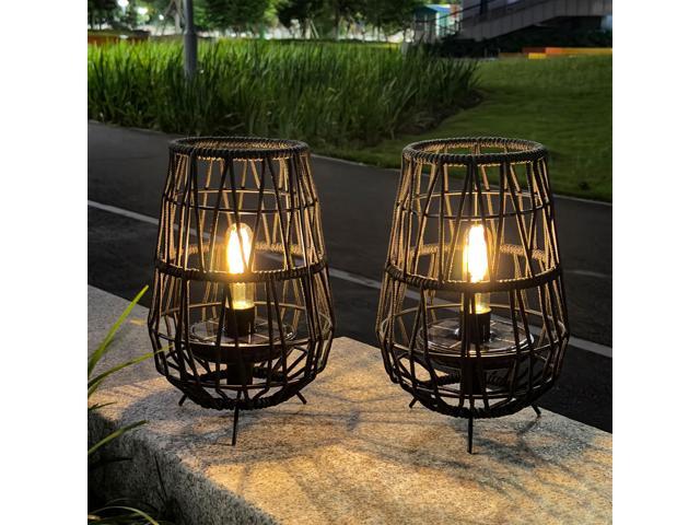 2 Pack 30cm High Solar Lanterns with Olefin Rope