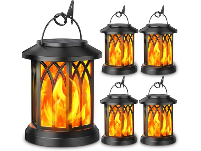 4 Pack Hanging Lanterns with Realistic Flickering Flame LED
