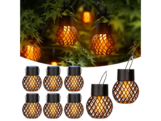 8 Pack Hanging Solar Lights Flickering Flame