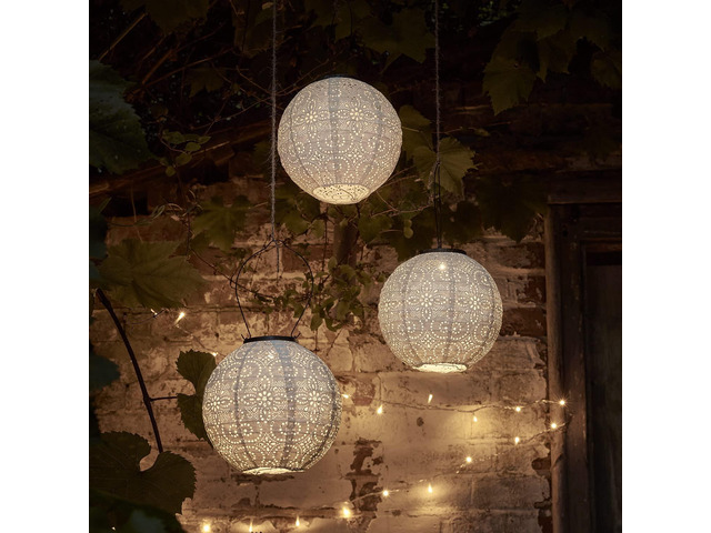 Set of 3 Outdoor Solar Powered Tyvek Moroccan White Decorative