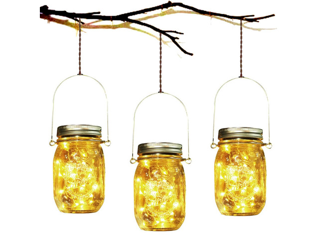 3 Pack Solar Mason Jar Lights 30 LED Water-Proof