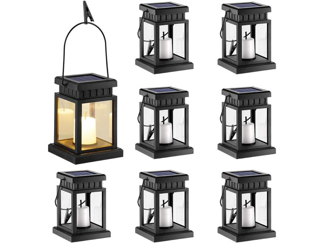 Solar Hanging Lantern Outdoor 8 Pack Solar Candle Lights with Stake