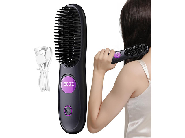 Cordless Hair Straightener Brush Portable Hot Styling Wand