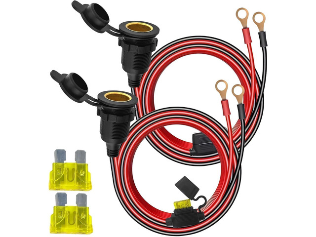 2PCS 12V Car Cigarette Lighter Female Socket to O Ring Terminal Cord