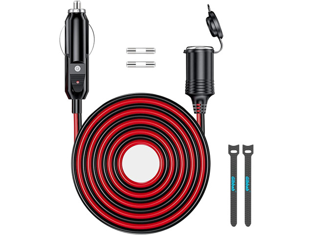 4.9FT 12V/24V Heavy Duty Cigarette Lighter Extension Cable 16AWG