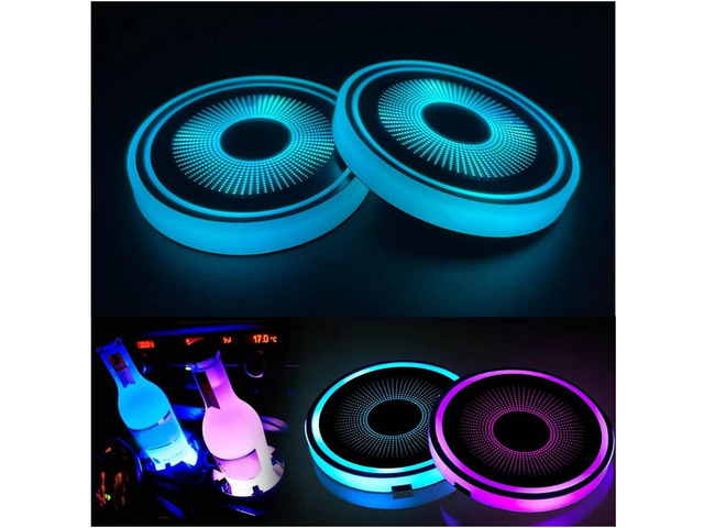 2pcs LED Car Coasters Luminescent Cup Holders with 7 Colors