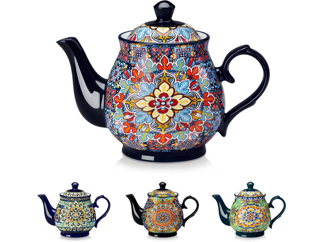 800ml Ceramic Teapot Bohemian Porcelain Tea Pot with Twilight Bloom Pattern
