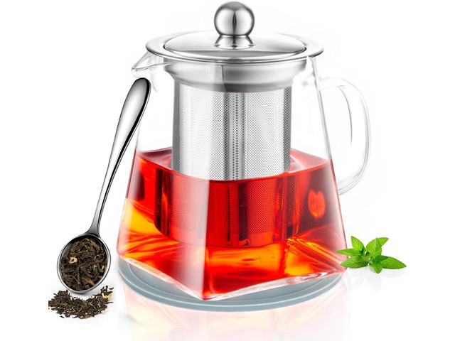 Teapot with Tea Scoop and Mat 950ml/32.12oz Heat-Resistant