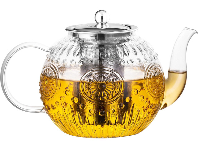 Large 50OZ/1500ml Vintage Glass Teapot with Removable Infuser Stovetop Safe