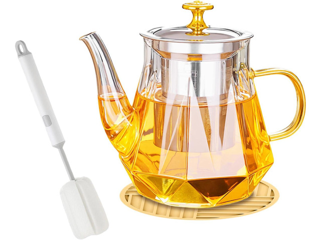 1000ml/35oz Glass Teapot with Pad & Brush