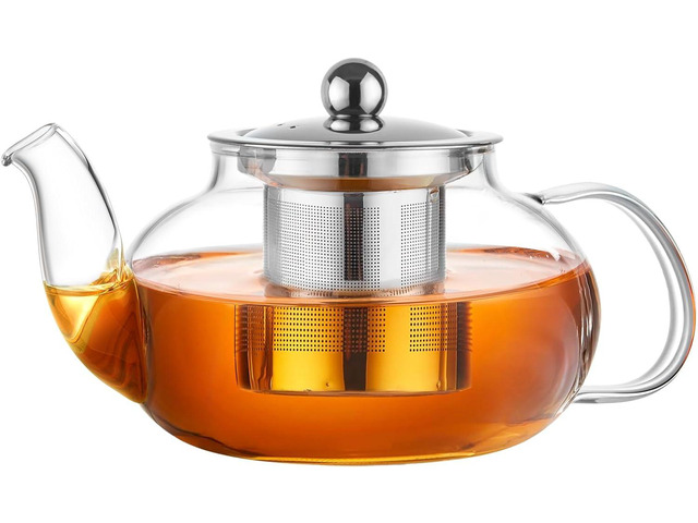 Glass Teapot Stovetop with Removable 18/8 Stainless Steel Infuser