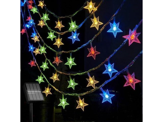 Star Shape Solar String Lights 50 LED - Outdoor Waterproof Fairy Lights for Gard