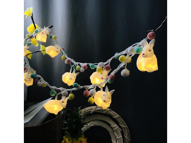 Cute Rabbit String Light with Pom Poms Fairy Lights Battery Operated