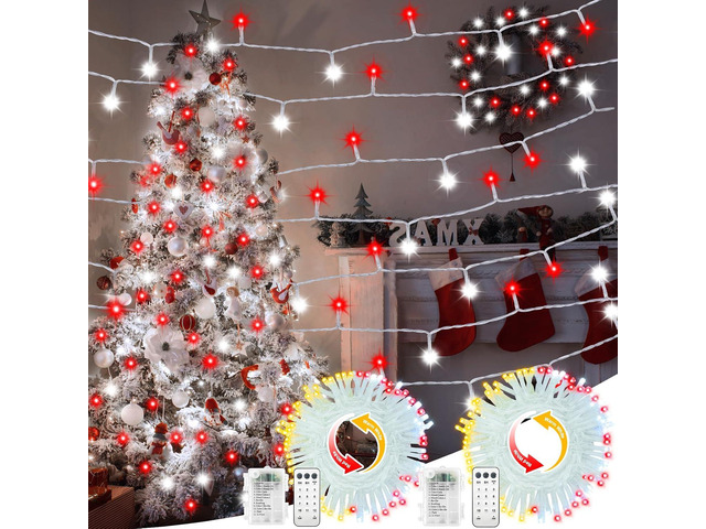 2 Pack Red White Christmas Tree Lights Battery Powered