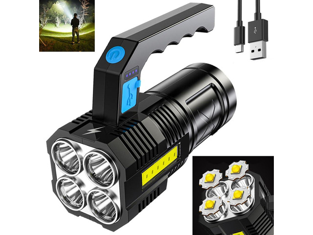 Wrrozz LED Flashlight Rechargeable Spotlight with Handle & Side Spot Light High