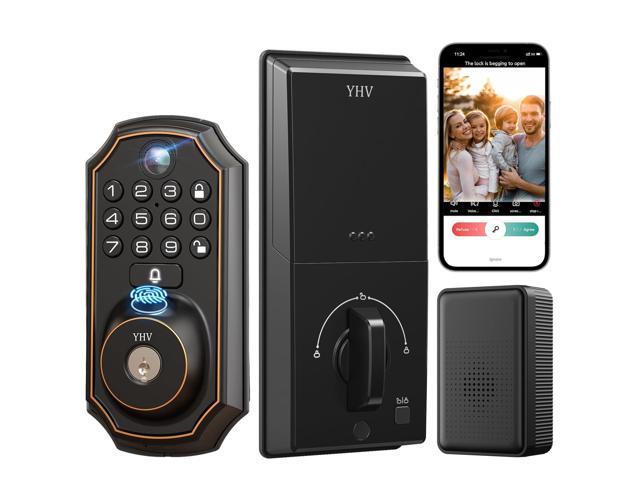 YHV Keyless Entry Door Lock with Camera Fingerprint Smart Door Lock with App Remote Control, Wi-Fi Connected Electronic Keypad Code Deadbolt Auto...