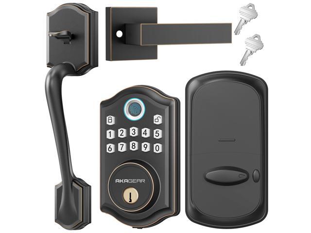 AkaGear DS10 Keyless Entry Door Lock with Handle Set - Fingerprint Deadbolt, Electronic Keypad Deadbolt, Smart Locks for Front Door, Auto-Lock &...