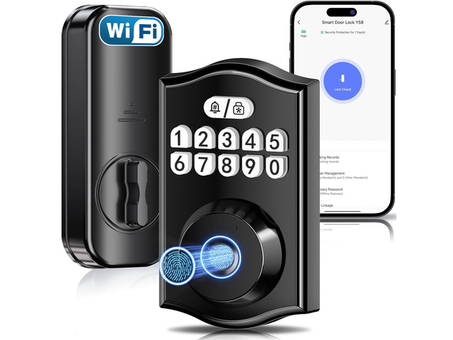 Ulecoce Y58 Deadbolt Smart Lock with Built-in WiFi, 5-in-1 Keyless Entry Fingerprint Door Lock for Front Door, App Control, Auto Lock, 15-Min DIY...
