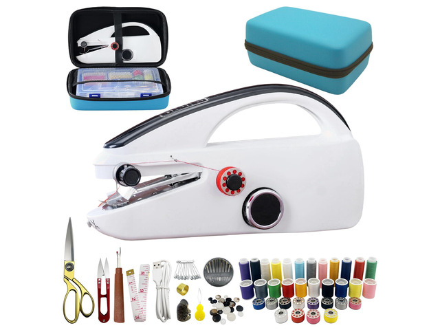 Handheld Sewing Machine Heavy Duty, with Blue Leather Storage Case and 110-Piece Sewing Kit, Mini Portable, Ideal for Adults & Beginners, Complete...