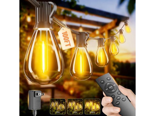 100FT Outdoor String Lights with Remote & Dimmable, 35+1 Shatterproof Waterproof Bulbs, Dimmable Outside Hanging Patio Lights for Backyard, Porch,...