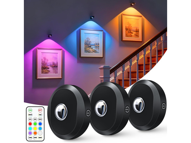 WILLED Rechargeable Lights for Pictures on Wall,RGB Puck Lights with Remote 9 RGB Colors Poster Lights,Dimmable with Timer, Battery Operated...