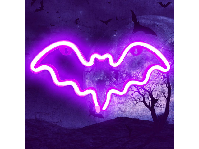 Halloween Bat Neon Sign Purple Bat LED Neon Light Sign for Wall Decor Bat Shape