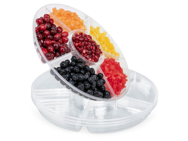 R-kay 4 Pack, 6 Sectional Clear Plastic Serving Trays For Party - Heavy Duty Par