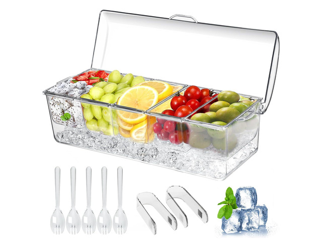 Ice Chilled Condiment Caddy, Condiment Containers with Lids,Serving Tray mimosa