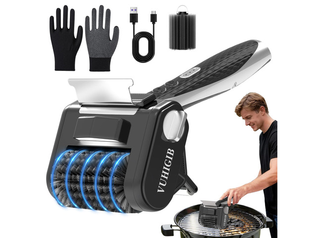 Electric Grill Brush, BBQ Grill Cleaner for Outdoor Grill with LED Light Removab